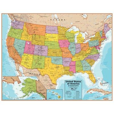Hemispheres® United States Wall Chart with Interactive App, Laminated, 32" x 40.5" (RWPWC06)