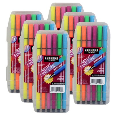 Sargent Art® Markers, Bullet Fine Line, 12 Colors Per Pack, 6 Packs (SAR221493-6)