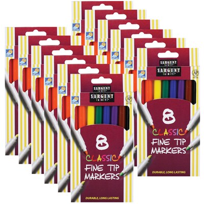 Sargent Art Classic Markers, Fine Tip, 8 Colors/Pack, 12 Packs (SAR221540-12)