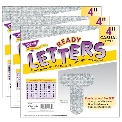 TREND 4 Casual Uppercase Ready Letters®, Silver Sparkle, 71 Per Pack, 3 Packs (T-1613-3)