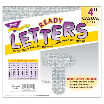 TREND 4" Casual Uppercase Ready Letters®, Silver Sparkle, 71 Per Pack, 3 Packs (T-1613-3)