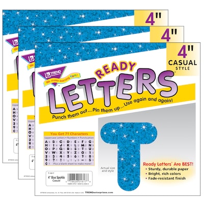 TREND 4 Casual Uppercase Ready Letters®, Blue Sparkle, 71 Per Pack, 3 Packs (T-1617-3)