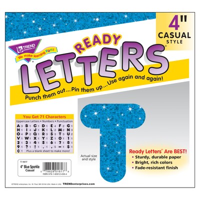 TREND 4" Casual Uppercase Ready Letters®, Blue Sparkle, 71 Per Pack, 3 Packs (T-1617-3)
