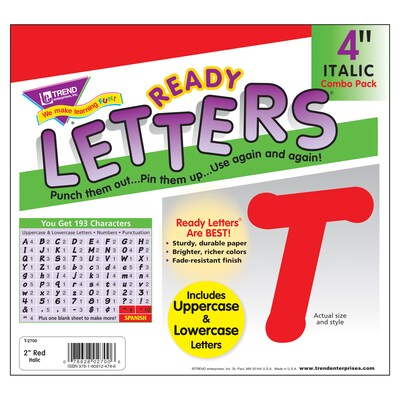 TREND 4" Italic Combo Ready Letters, Red, 193/Pack, 3 Packs (T-2700-3)