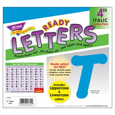 TREND 4" Italic Combo Ready Letters, Blue, 193/Pack, 3 Packs (T-2702-3)