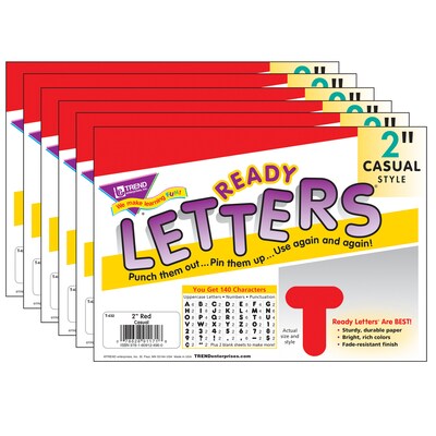 TREND 2 Casual Uppercase Ready Letters®, Red, 140 Per Pack, 6 Packs (T-432-6)