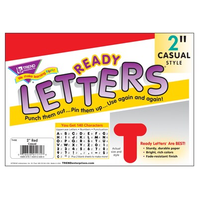 TREND 2" Casual Uppercase Ready Letters®, Red, 140 Per Pack, 6 Packs (T-432-6)