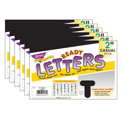 TREND 2 Casual Uppercase Ready Letters®, Black, 140 Per Pack, 6 Packs (T-433-6)