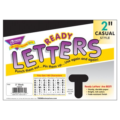 TREND 2" Casual Uppercase Ready Letters®, Black, 140 Per Pack, 6 Packs (T-433-6)