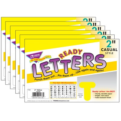 TREND 2 Casual Uppercase Ready Letters®, Yellow, 140 Per Pack, 6 Packs (T-434-6)