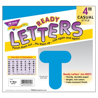 TREND 4" Casual Uppercase Ready Letters®, Blue, 71 Per Pack, 6 Packs (T-459-6)