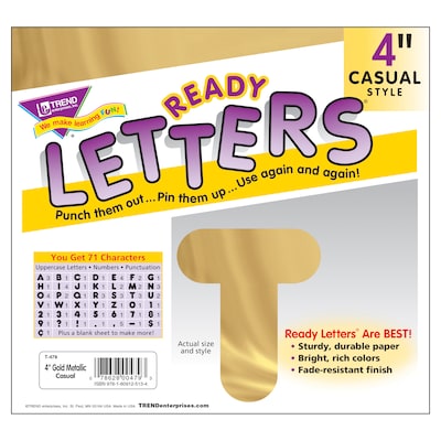 TREND 4" Casual Uppercase Ready Letters, Gold, 71/Pack, 3 Packs (T-479-3)