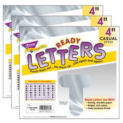 TREND 4 Casual Uppercase Ready Letters®, Silver, 71 Per Pack, 3 Packs (T-480-3)