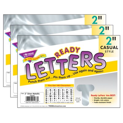 TREND 2 Casual Uppercase Ready Letters®, Silver, 140 Per Pack, 3 Packs (T-494-3)