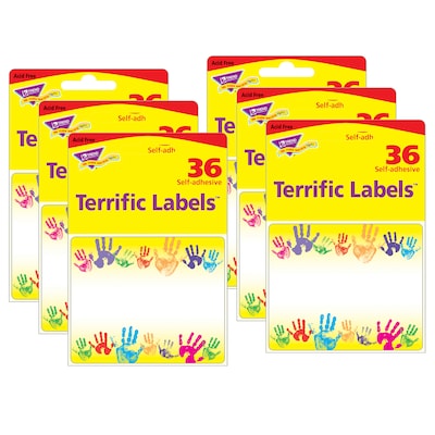 TREND Rainbow Handprints Terrific Labels, 2.5 x 3, 36 Per Pack, 6 Packs (T-68005-6)
