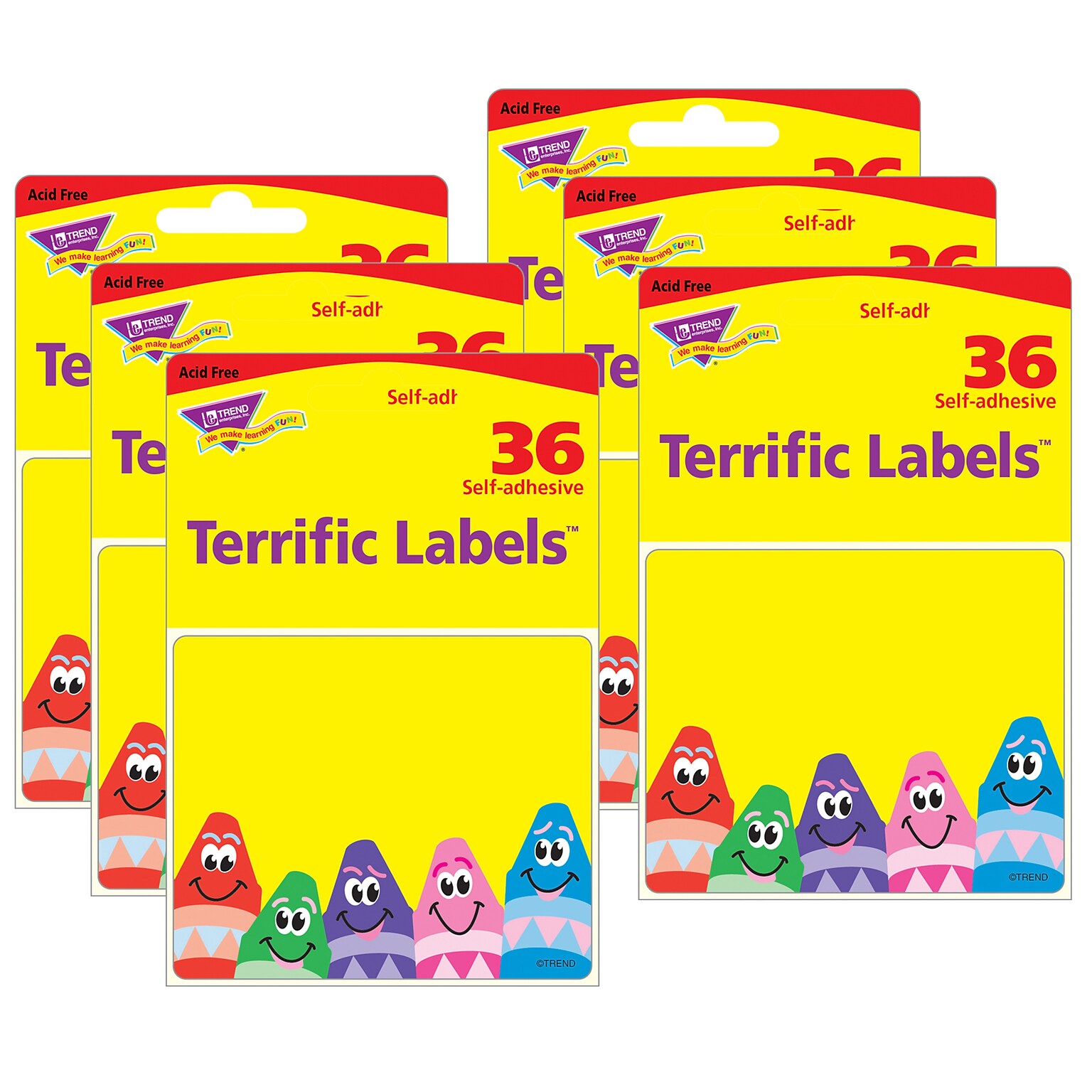 TREND Colorful Crayons Terrific Labels™, 2.5 x 3, 36 Per Pack, 6 Packs (T-68013-6)