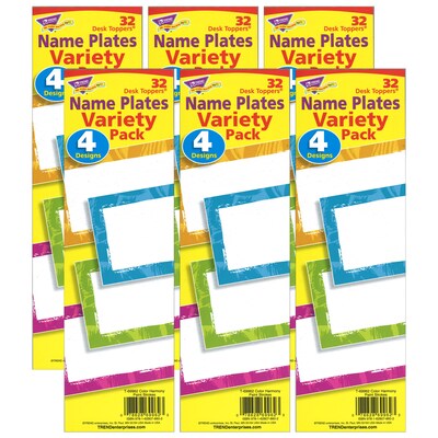 TREND Color Harmony™ Paint Strokes Desk Toppers® Nameplates Variety Pack, 9.5" x 2.88", 32 Per Pack, 6 Packs (T-69962-6)