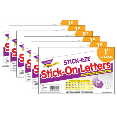 TREND STICK-EZE® 1 Stick-On Letters, White, 324 Per Pack, 6 Packs (T-78002-6)