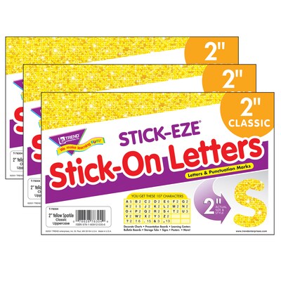 TREND STICK-EZE® 2 Stick-On Letters, Yellow, 107 Per Pack, 3 Packs (T-78304-3)