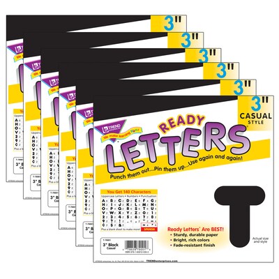 TREND 3 Casual Uppercase Ready Letters®, Black, 123 Per Pack, 6 Packs (T-79001-6)