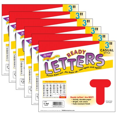 TREND 3 Casual Uppercase Ready Letters®, Red, 123 Per Pack, 6 Packs (T-79002-6)