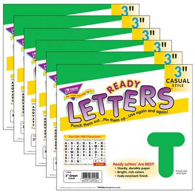 TREND 3 Casual Uppercase Ready Letters®, Green, 123 Per Pack, 6 Packs (T-79005-6)