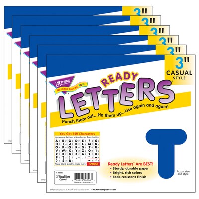 TREND 3 Casual Uppercase Ready Letters®, Royal Blue, 123 Per Pack, 6 Packs (T-79006-6)