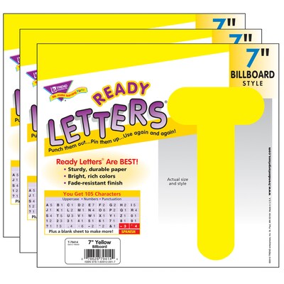 TREND 7 Billboard Uppercase Ready Letters®, Yellow, 105 Per Pack, 3 Packs (T-79414-3)
