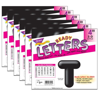 TREND 4 3-D Uppercase Ready Letters®, Black, 71 Per Pack, 6 Packs (T-79501-6)
