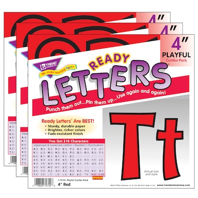 TREND 4 Playful Uppercase/Lowercase Combo Pack (EN/SP) Ready Letters®, Red, 216 Per Pack, 3 Packs (