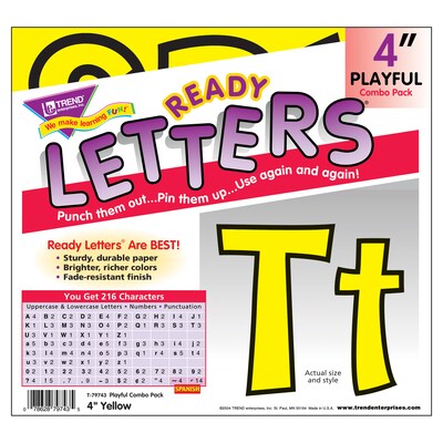 TREND 4" Playful Uppercase/Lowercase Combo Pack (EN/SP) Ready Letters, Yellow, 216/Pack, 3 Packs (T-79743-3)