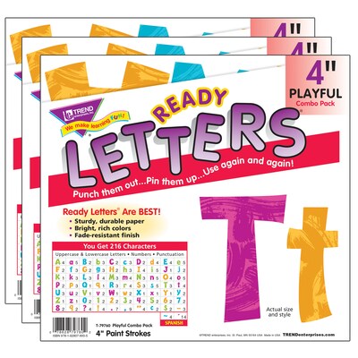 TREND 4 Playful Uppercase/Lowercase Combo Pack (EN/SP) Ready Letters®, Paint Strokes, 216 Per Pack, 3 Packs (T-79760-3)