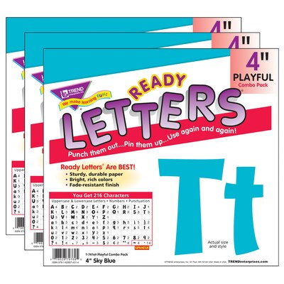 TREND 4 Playful Uppercase/Lowercase Combo Pack (EN/SP) Ready Letters®, Sky Blue, 216 Per Pack, 3 Packs (T-79769-3)