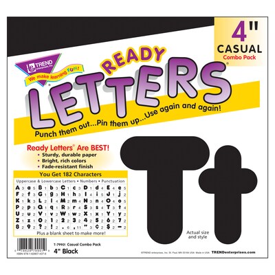 TREND 4" Uppercase/Lowercase Combo Pack Ready Letters, Black, 182/Pack, 3 Packs (T-79901-3)