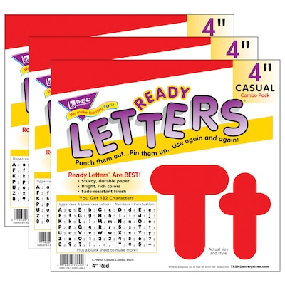 TREND 4 Uppercase/Lowercase Combo Pack Ready Letters, Red, 182/Pack, 3 Packs (T-79902-3)