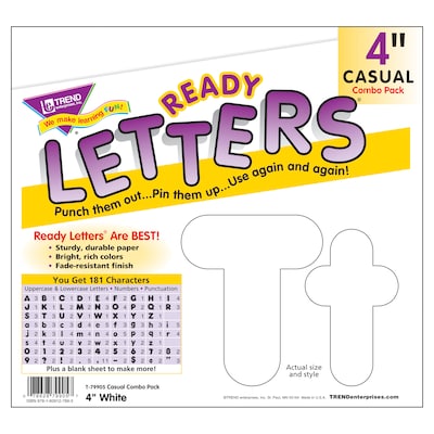 TREND 4" Uppercase/Lowercase Combo Pack Ready Letters, White, 182/Pack, 3 Packs (T-79905-3)