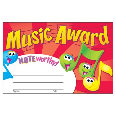 Trend Music Award Recognition Awards, 5.5" x 8.5", 30 Per Pack, 6 Packs (T-81027-6)