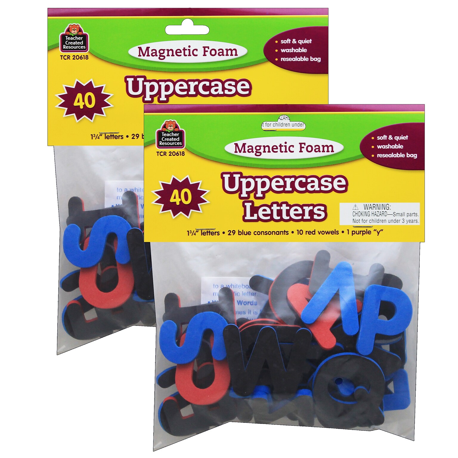 Teacher Created Resources 1.75 Magnetic Foam Uppercase Letters, Assorted Colors, 2 Sets (TCR20618-2)