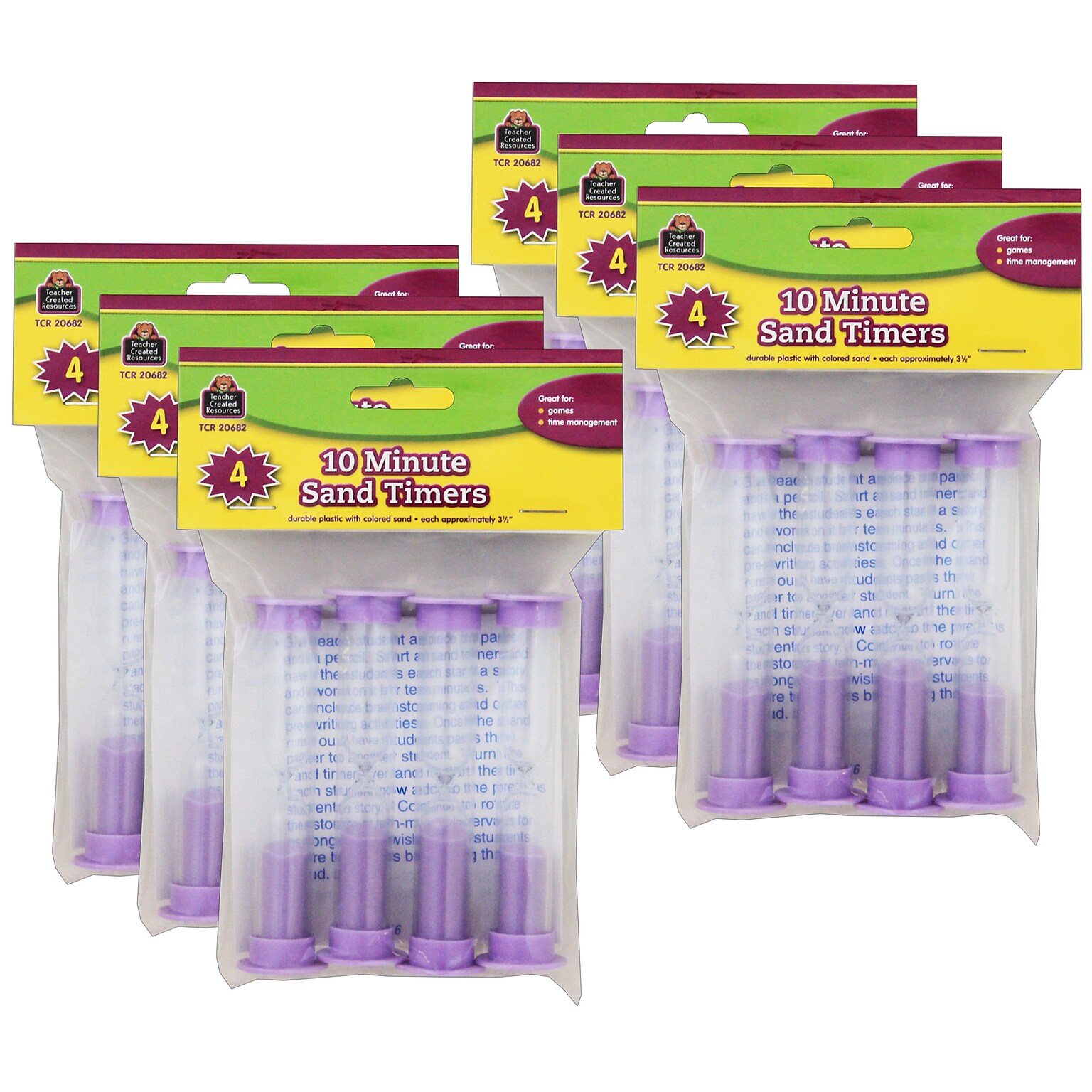 Teacher Created Resources Small Sand Timer, 10 Minute, Purple, 4 Per Pack, 6 Packs (TCR20682-6)