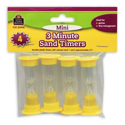 Teacher Created Resources 3 Minute Mini Sand Timer, Yellow, 4 Per Pack, 6 Packs (TCR20946-6)