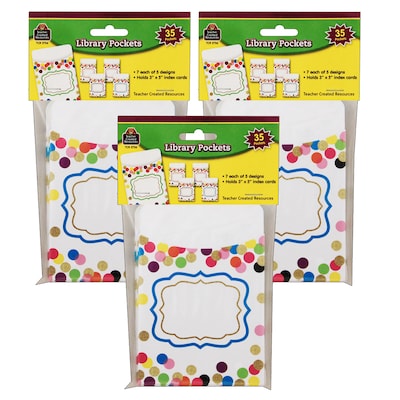 Teacher Created Resources® Confetti Library Pockets, 35 Per Pack, 3 Packs (TCR2736-3)