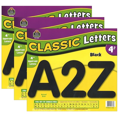 Teacher Created Resources 4 Classic Font Uppercase Letters, Black, 81 Pieces/Pack, 3 Packs (TCR5376