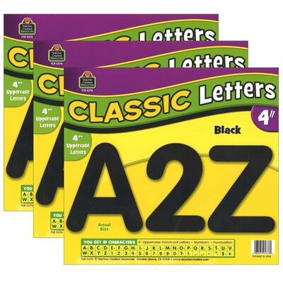 Teacher Created Resources 4 Classic Font Uppercase Letters, Black, 81 Pieces/Pack, 3 Packs (TCR5376