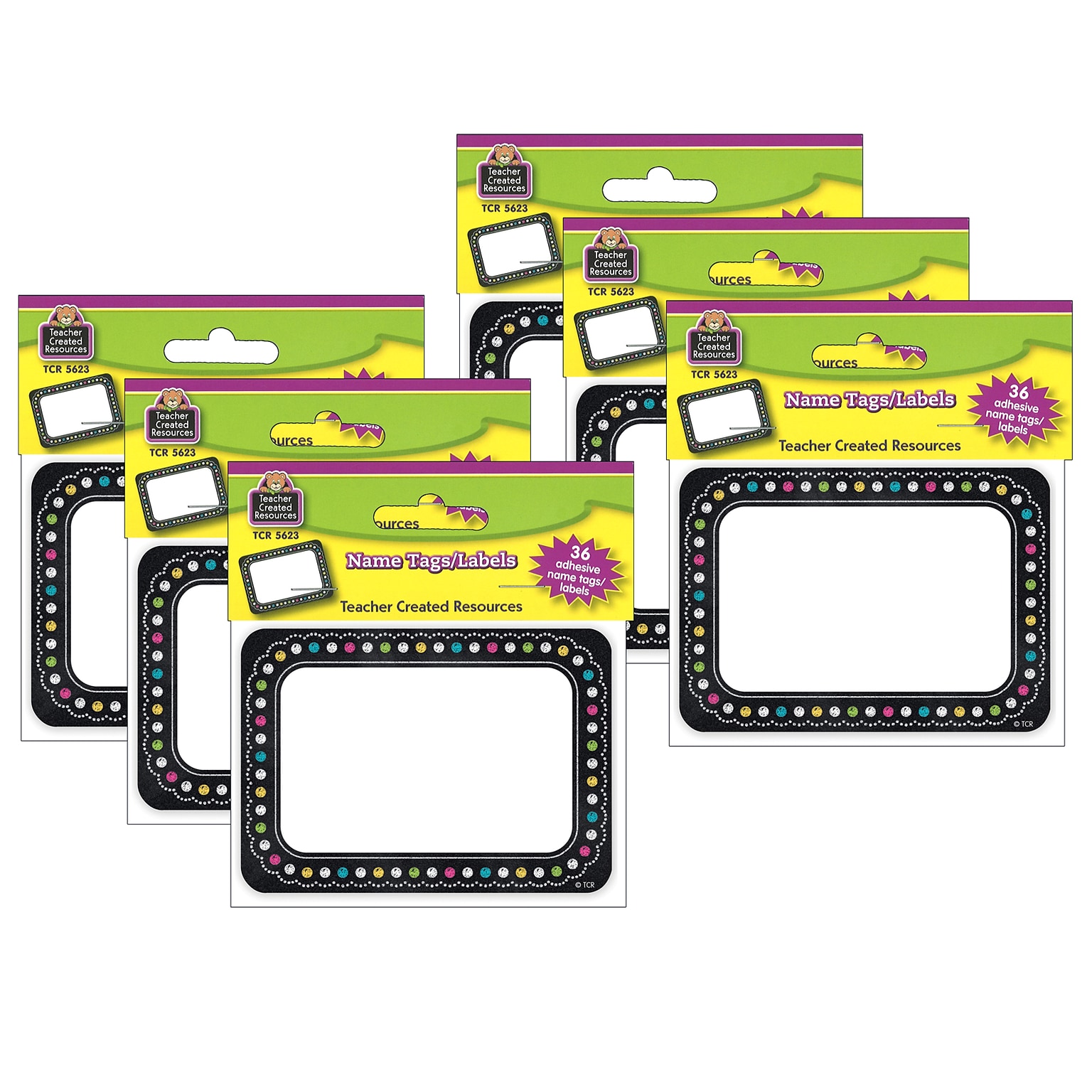 Teacher Created Resources® Chalkboard Brights Name Tags, 3.5 x 2.5, 36 Per Pack, 6 Packs (TCR5623-6)