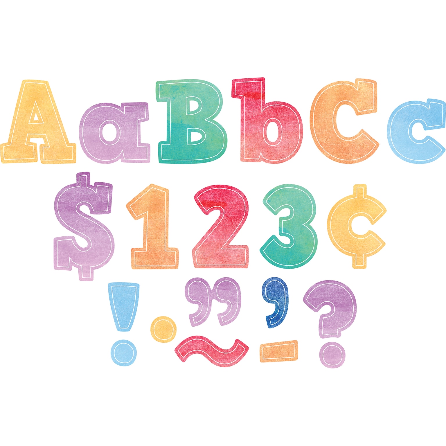 Teacher Created Resources® 4 Bold Block Letters Combo Pack, Watercolor, 230 Characters Per Pack, 3 Packs (TCR8889-3)