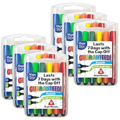 Magic Stix™ Triangular Markers, Bullet Tip, 12 Colors Per Pack, 6 Packs (TPG395-6)