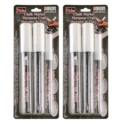 Marvy Uchida Chalk Markers, Assorted Tip, White, 3/Pack, 2 Packs (UCH480233A-2)