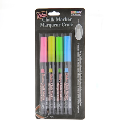 Marvy Uchida® Bistro Chalk Markers, Extra Fine Tip, Fluorescent Colors, Pack of 4 (UCH4854A)