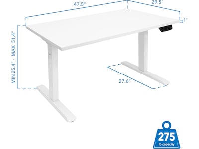 Mount-It! 48"W Electric Adjustable Standing Desk, White (MI-18066)