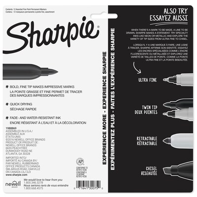 Sharpie Permanent Markers, Ultra Fine Tip, Assorted, 24/Pack (75847)
